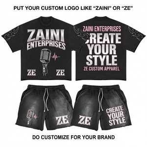 ZAINI 280 GSM Premium Polyester French Terry Men T Shirt Short <b>Set</b> Black Pink Blue Oversized Solid Summer ODM Embossed - Product Image 1