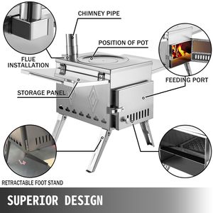 Stufa a Legna Portatile in Acciaio Inox 304 per Campeggio, 18.1x15x27.2 Pollici, Pieghevole, Totale 113 Pollici, per Picnic - Product Image 3