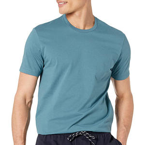 T-shirt en coton uni pour homme, col rond, manches courtes, coupe classique, respirant, jersey tricoté, bleu, 220 grammes, délavé, vierge - Product Image 2
