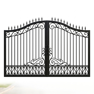 Portail double battant en fer forgé traditionnel KHP, revêtement poudré, durable, pour usage extérieur, commande manuelle, installation facile, modèle 3D - Product Image 1