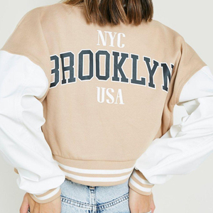 Wholesale High Quality Custom <b>Women's</b> Cropped Varsity <b>Jacket</b> Black and <b>White</b> Contrast Streetwear Snap Button OEM Design - Product Image 6
