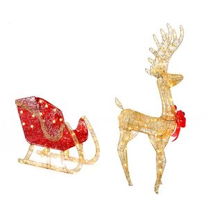 74*20*120cm 30.00V 3.60W Renne doré avec traîneau, structure en fer, fil de coton, poudre d'oignon vert, décoration de renne pour cour - Product Image 4