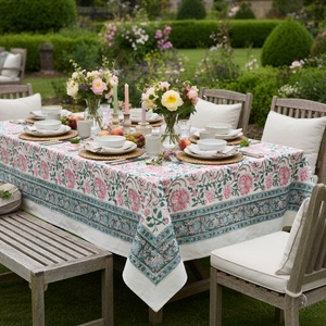 Mohini Green Open Christmas <b>Tablecloth</b> 180x270cm Handcrafted Block Printed 100% Cotton Holiday Dining Table Decor Style - Product Image 2