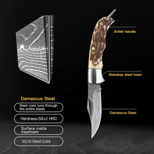 Couteau pliant en acier Damas, lame droite, épaisseur 0,5 mm, manche en bois, ouverture coulissante, couteau utilitaire, pointe acérée TRADES - Product Image 5