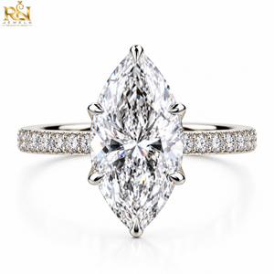 แหวนหมั้นเพชรทรงมาร์คีส์ เพชรเลี้ยงในห้องปฏิบัติการ ทองคำแท้ 9K/14K/18K ดีไซน์วงแหวนแบบฝังเพชรรอบวง พร้อมดีไซน์วงแหวนซ่อนรอบเพชร แหวนแต่งงานสุดหรู สี DEF - Product Image 1