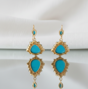 ต่างหูเทอร์ควอยซ์ประดับเพชร CZ ขนาด 5 นิ้ว น้ำหนัก 22 กรัม เงินแท้ 925 ชุบทอง 18K เครื่องประดับอัญมณี ต่างหูสไตล์อินเดีย ของขวัญสำหรับเธอ - Product Image 6