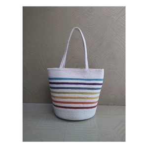 RTS Cotton Braided Tote Bag Horizontal Line Design Factory Direct Pure Cotton Weave for Bulk Wholesale - Product Image 1