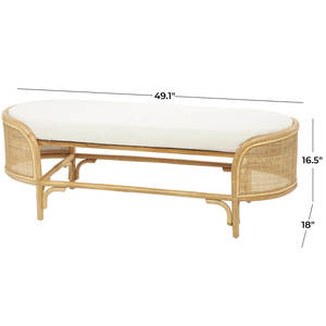 Banc ovale en rotin fait main brun Aubie avec coussin en tissu blanc Chaise de salon élégante - Product Image 4