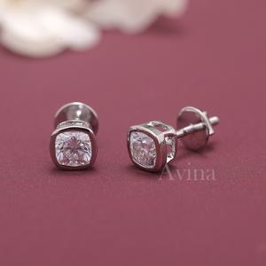 IGI Certified Lab Grown Diamond Cushion Cut Bezel Stud Earrings 14K White / Rose & Yellow Gold Solitaire Diamond Earrings - Product Image 2