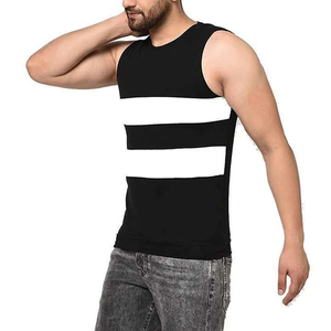 Débardeur sans manches pour homme, rayé noir et blanc, col rond, tricoté, style décontracté - Product Image 6