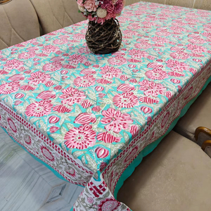 Organic cotton hand block printed <b>table</b> cloth for hotel wedding home party in rectangle square <b>round</b> shape handcrafted in Jaipur - Product Image 1