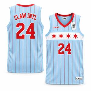 เสื้อบาสเก็ตบอล CLAW INTL สีฟ้าอ่อน เบอร์ 24 คอสูง สำหรับผู้ชาย วัยรุ่น ผ้าตาข่าย ระบายอากาศ แห้งเร็ว สายปรับได้ทุกขนาด - Product Image 6