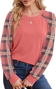 Breathable Raglan Printed Plaid <b>Pattern</b> Sleeve Sweatshirts O-Neck Raglan Sleeves Eco-Friendly Heavyweight Female Sweatshirts - Product Image 3