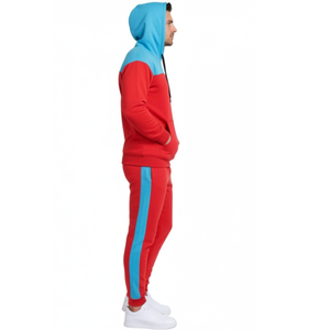 Conjunto Deportivo para Hombre al por Mayor, Dos Tonos, Azul Cielo y Rojo, Sudadera con Capucha y Pantalones, Dos Piezas, Ropa Deportiva Urbana - Product Image 3