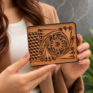 New Arrival Men's Wallet Hand Tooled Leather Long Zipper Wallet Hot Sale Fashion Brown Color Cash Holder Gift for Him - Product Image 1