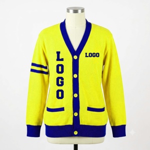 Cárdigan de Invierno para Hombre, Estilo Universitario, con Cuello en V, de Punto Acrílico, Doble Botonadura, con Apliques Bordados y Logotipo, para Hermandades y Fraternidades Griegas - Product Image 1