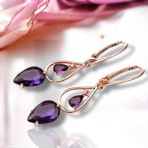 Boucles d'oreilles en améthyste, argent sterling 925, plaqué or rose 14 carats, vermeil, bijoux élégants vintage pour mariage, cadeau - Product Image 6