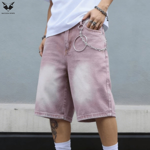 Light Color Knee Length Oversized Straight Knitted Denim Jorts Mens Streetwear Casual Summer Eco-Friendly Custom Logo Relaxed - Product Image 4