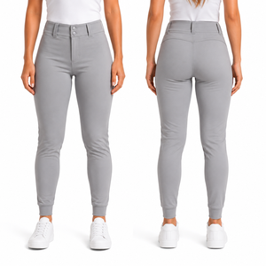 Pantalones de poliéster transpirables para mujer, color gris, corte ajustado, cierre de cremallera, color sólido, elásticos en cuatro direcciones, para todas las estaciones - Product Image 3