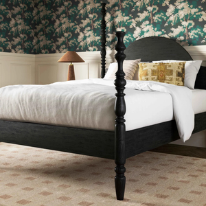 Traditional Black <b>Poster</b> Bed <b>Frame</b> With Carved Spindle Posts And Arched Headboard Solid Wood Construction - Product Image 2