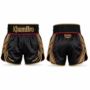 Shorts de Muay Thai personnalisés KhumBro Royal Purple White Gold, broderie jacquard, satin, impression numérique, unisexe, boxe, OEM, 160g, adultes - Product Image 4