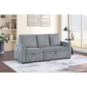 Divano Letto Oswin 70"W in Velluto a Coste Grigio con Chaise Longue Estraibile e Tasca Laterale Sottosedile - Product Image 3