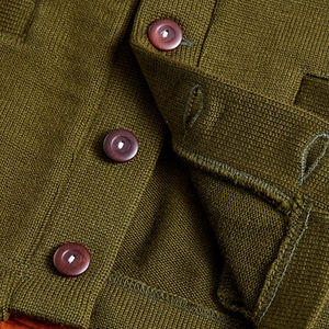 Cardigan en laine/nylon vert olive pour homme Tiki Taka Sports, col en V, manches longues, fermeture boutonnée, patchwork, vêtement d'hiver respirant - Product Image 6