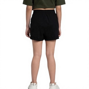 Women's Mid Waist Black Cotton <b>Shorts</b> with Pockets Casual Knitted Breathable Elastic Waist Regular Fit Solid Color Fur Flowers - Product Image 2