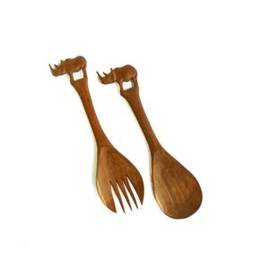 Juego de Utensilios de Cocina de Madera de Teca Natural Hechos a Mano, Vajilla Duradera y Ecológica para Cocinar y Mezclar Ensaladas - Product Image 1
