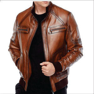 Veste en cuir PU pour homme, col montant, marron, coupe ajustée, élégante, imperméable, coupe-vent, respirante, veste d'hiver tendance pour adultes - Product Image 6