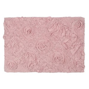 Tapis de bain rectangulaire en chenille rose, motif floral en relief, antidérapant, tapis de maison tufté, épaisseur moyenne, lavable en machine - Product Image 2