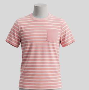 T-shirts pour hommes de haute qualité en gros, avec poche poitrine, en coton respirant, rayés, unisexes, manches courtes - Product Image 1