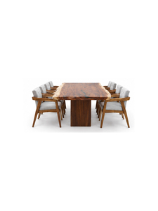 Table à manger rectangulaire moderne en bois massif avec 6 chaises rembourrées, design mi-siècle, ensemble de meubles pour la maison - Product Image 4