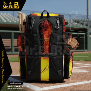 Bolsa de Béisbol Personalizada Mr. Euro MEMC-BG-0014, Roja, Amarilla y Negra, con Múltiples Bolsillos y Compartimentos con Cremallera, de Poliéster, para Béisbol y Sóftbol - Product Image 4