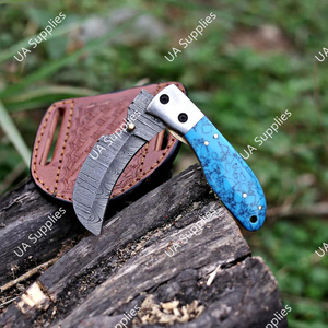 Cuchillo Plegable de Bolsillo para Acampar y Senderismo, Hecho a Mano, de Alta Calidad, con Hoja Afilada de Acero de Damasco Tipo Pico de Pájaro - Product Image 4