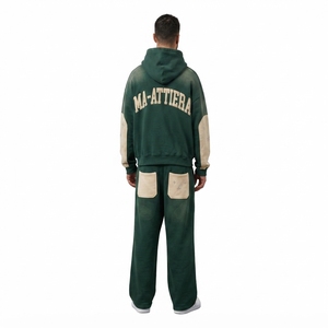 Conjunto de chándal de dos piezas con sudadera con capucha extragrande personalizada con cremallera y pantalones deportivos de pierna ancha - Product Image 2