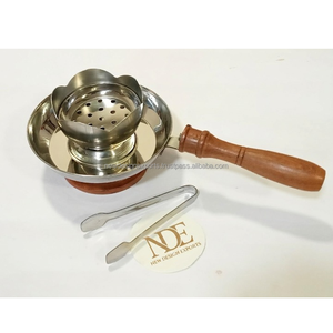 Brûleur à Bakhoor traditionnel fait main, écologique, en acier inoxydable poli miroir, avec support en bois d'acacia pour encens indien - NOUVEAU - Product Image 1