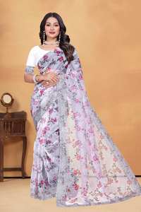 Sari Banarasi de diseñador indio/Sari para bodas y fiestas, de algodón suave con estampado moderno, estilo tradicional, de seda, listo para usar. - Product Image 2