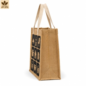 Sac de courses en jute naturel laminé, sac de courses pour la vente au détail, 36x31.5x19 cm, logo personnalisé, vente en gros, OEM, marque privée, modèle MY-JT-18 - Product Image 3