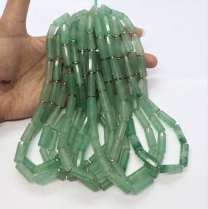 Cuentas facetadas de cuarzo verde fresa natural en forma de tubo de 7x20 mm, cuentas de piedra preciosa de cuarzo verde fresa en forma de tubo para joyería. - Product Image 1