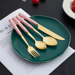 Ensemble de couverts de luxe en métal doré avec poignées noires, passe au lave-vaisselle, pour mariage, dîner, table à manger, cuisine - Product Image 3