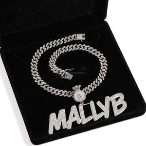 Collier avec pendentif lettre personnalisé en moissanite, ton argent, micro-incrustation, bijoux hip-hop, cadeau - Product Image 1