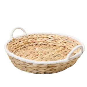 Trending Round Serving Water Hyacinth <b>Tray</b> with White Edge Decor <b>Basket</b> with Handles Wholesale Price - Product Image 3