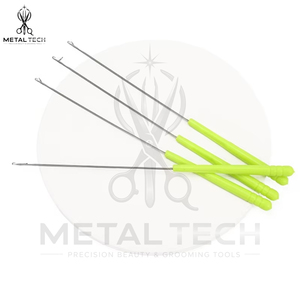 Light Green Handle Steel Hair Extension Loop <b>Threader</b> Latch Hook Micro Ring Link Pulling <b>Needle</b> Set Bulk Salon Equipment - Product Image 3