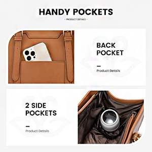 Sac pour ordinateur portable en cuir véritable pour femme avec sangle réglable, écologique et imperméable, grande capacité, pochette pour usage professionnel et de bureau - Product Image 3