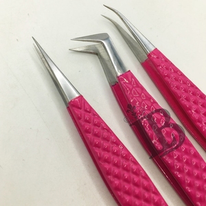 Juego de Pinzas para Extensión de Pestañas de Color Rojo con Punta Plateada, Logotipo Privado Aceptado, Acero Inoxidable Sostenible, Uso Regular en Salón - Product Image 4