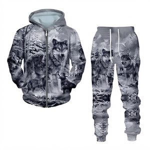 Survêtement unisexe à imprimé loup, à capuche, manches longues, fermeture éclair, vêtement décontracté d'hiver, coupe régulière, poches latérales, 100% polyester - Product Image 6