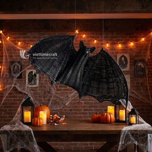 Décoration suspendue en rotin, chauve-souris noire de luxe en osier, chauve-souris volante effrayante, ornement durable gothique pour table et plafond d'Halloween - Product Image 4