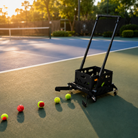 Chariot de ramassage de balles de tennis et de pickleball, panier roulant, poignée pliable, hauteur réglable, 4 roues pivotantes pour l'entraînement