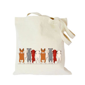 Bolsa de compras de lona de algodón, bolsa de supermercado reutilizable con estampado de Corgi y Pug, con asas largas, bolso ecológico - Product Image 2